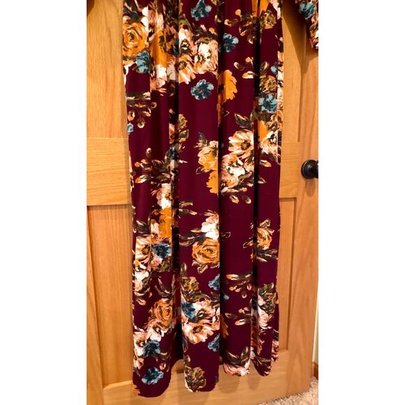 Plus Size Floral Maxi Dress Size 4X Maroon Boho Flowy Stretch Comfy Dressy - Picture 2 of 7
